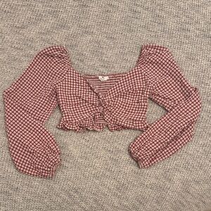 Idem Ditto Gingham Crop Top Puff Sleeve Ruffle Hem Size Small